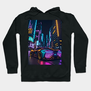 Dark Neon City Sports Car Hoodie